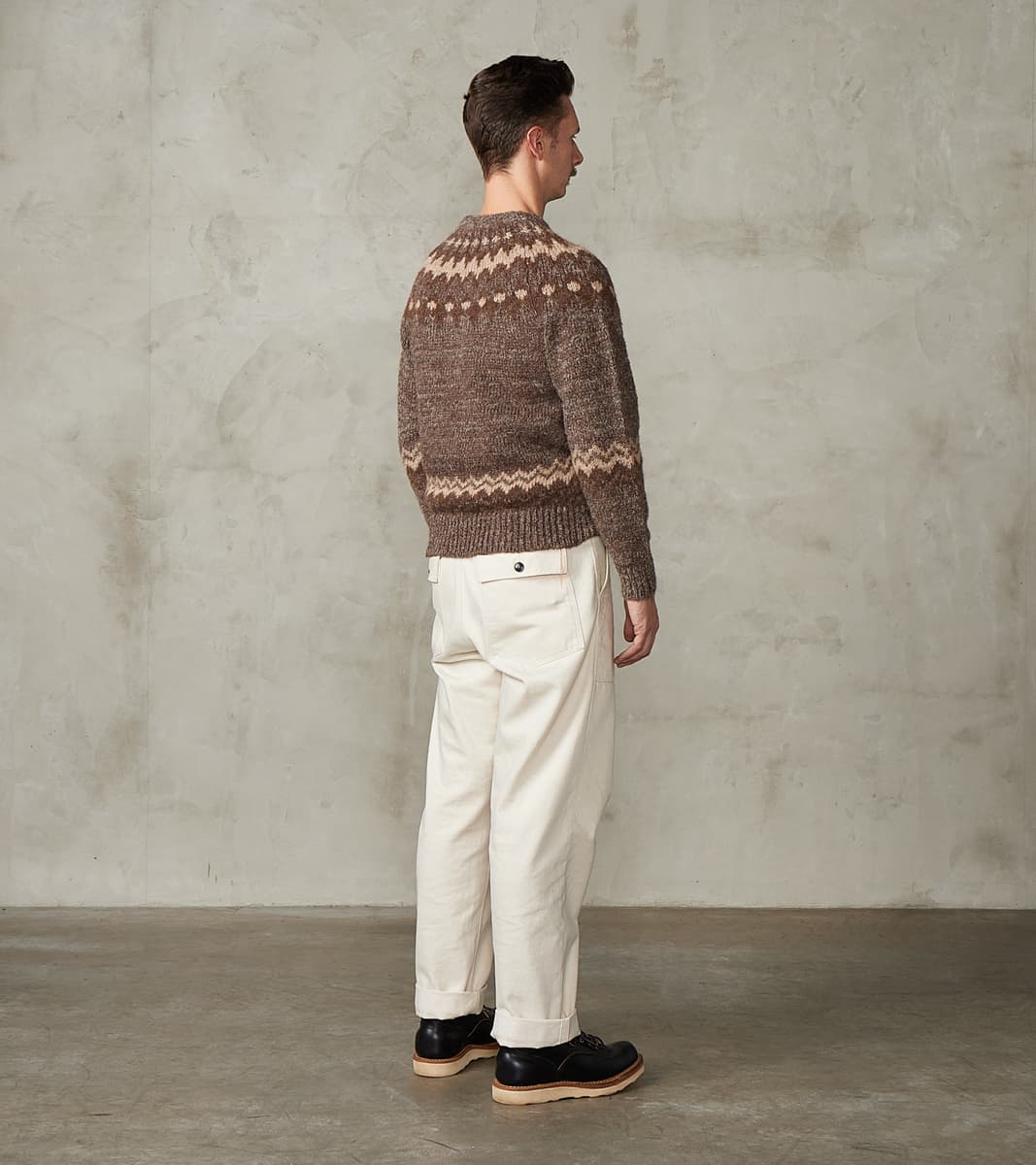 Nordic Crew Neck Alpaca Yarn Knit - Brown