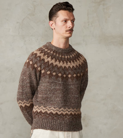 Batoner Nordic Crew Neck Alpaca Yarn Knit - Brown