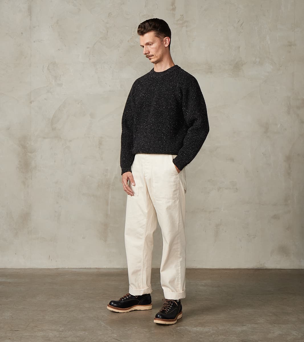 Signature Crew Neck Donegal Yarn Knit - Black