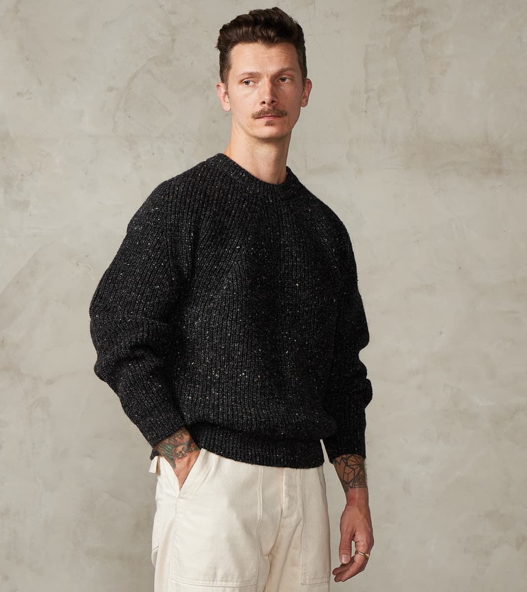 Batoner Signature Crew Neck Donegal Yarn Knit - Black