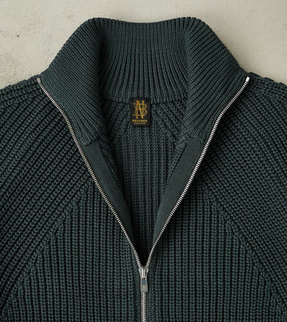 Signature Drivers Zip Solid Wool Yarn Knit - Forest