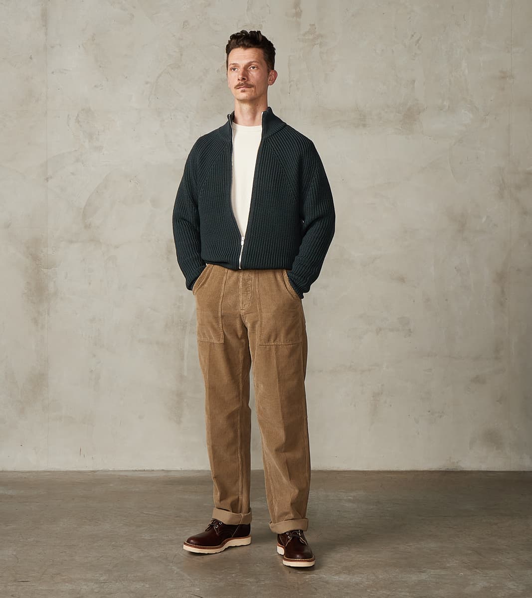 Signature Drivers Zip Solid Wool Yarn Knit - Forest