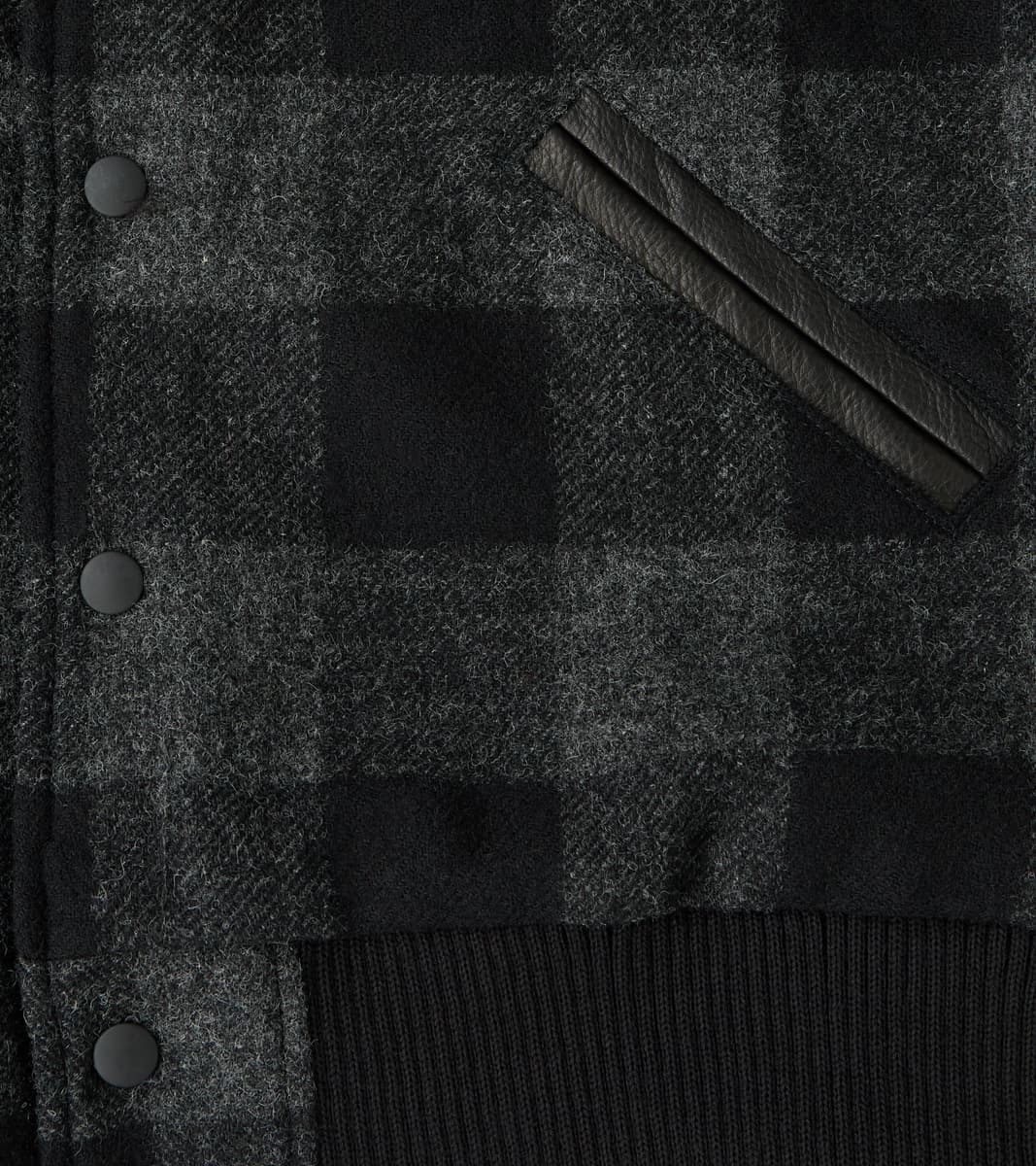 Varsity Jacket - Abraham Moon® Charcoal Rob Roy Plaid & Black Leather