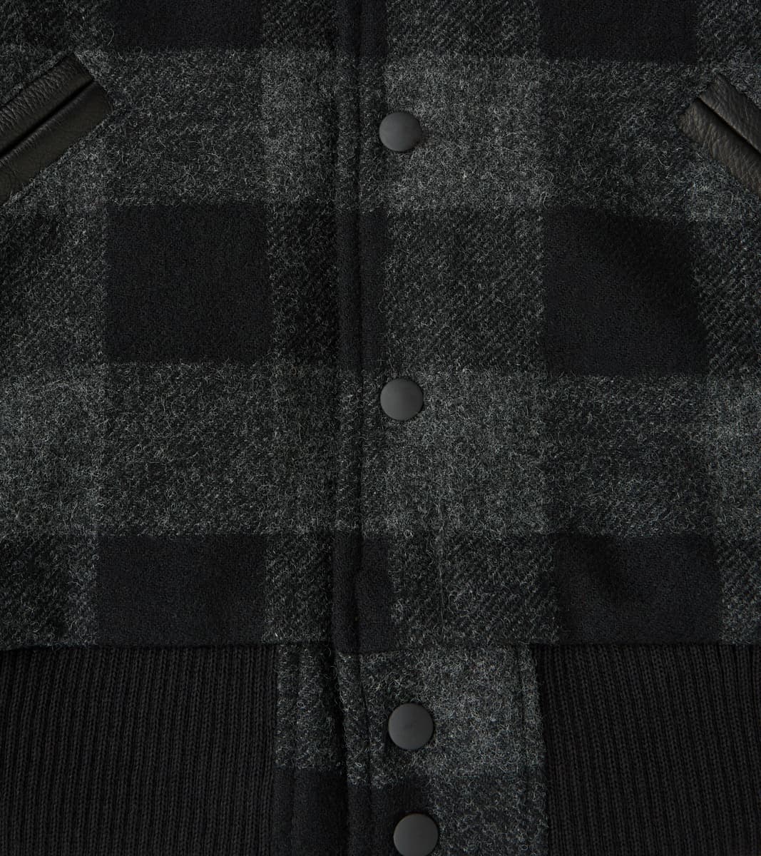 Varsity Jacket - Abraham Moon® Charcoal Rob Roy Plaid & Black Leather