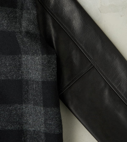 Varsity Jacket - Abraham Moon® Charcoal Rob Roy Plaid & Black Leather