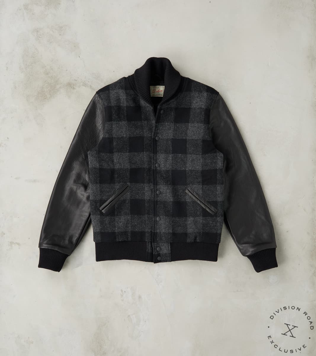 Dehen 1920 x Division Road Varsity Jacket - Abraham Moon® Charcoal Rob Roy Plaid …