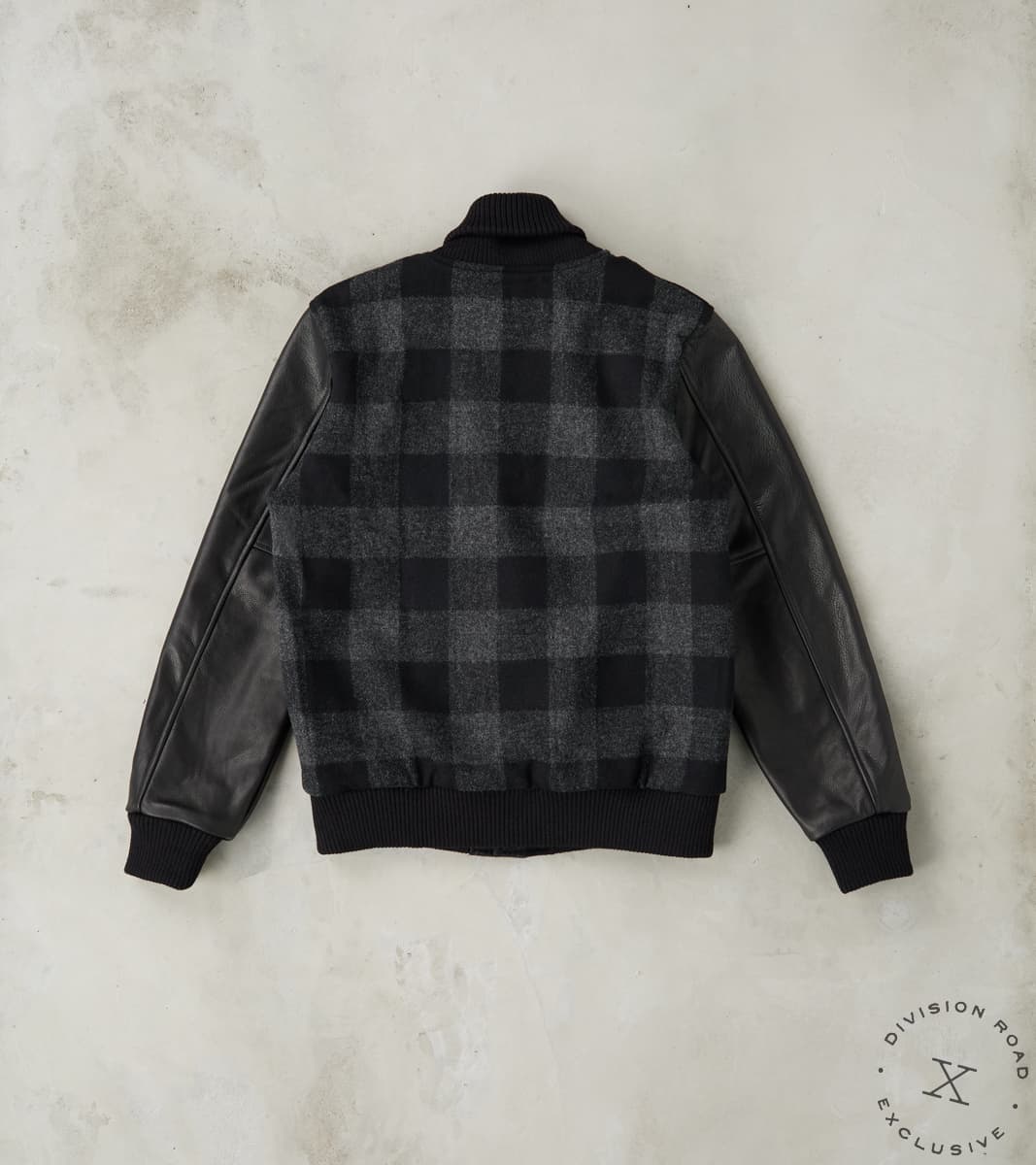 Varsity Jacket - Abraham Moon® Charcoal Rob Roy Plaid & Black Leather