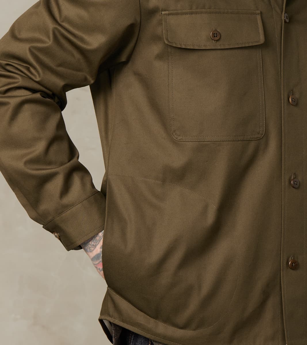 Water Repellent Organic Cotton Overshirt - Khaki