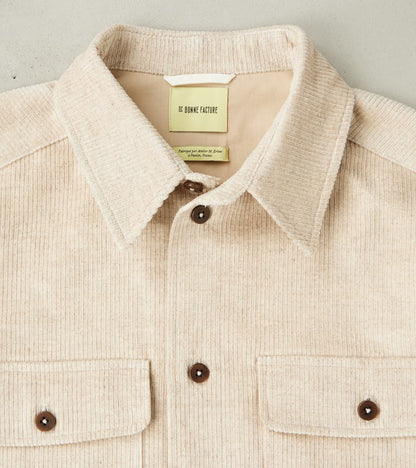 French Cotton & Linen Corduroy Overshirt - Undyed Ecru