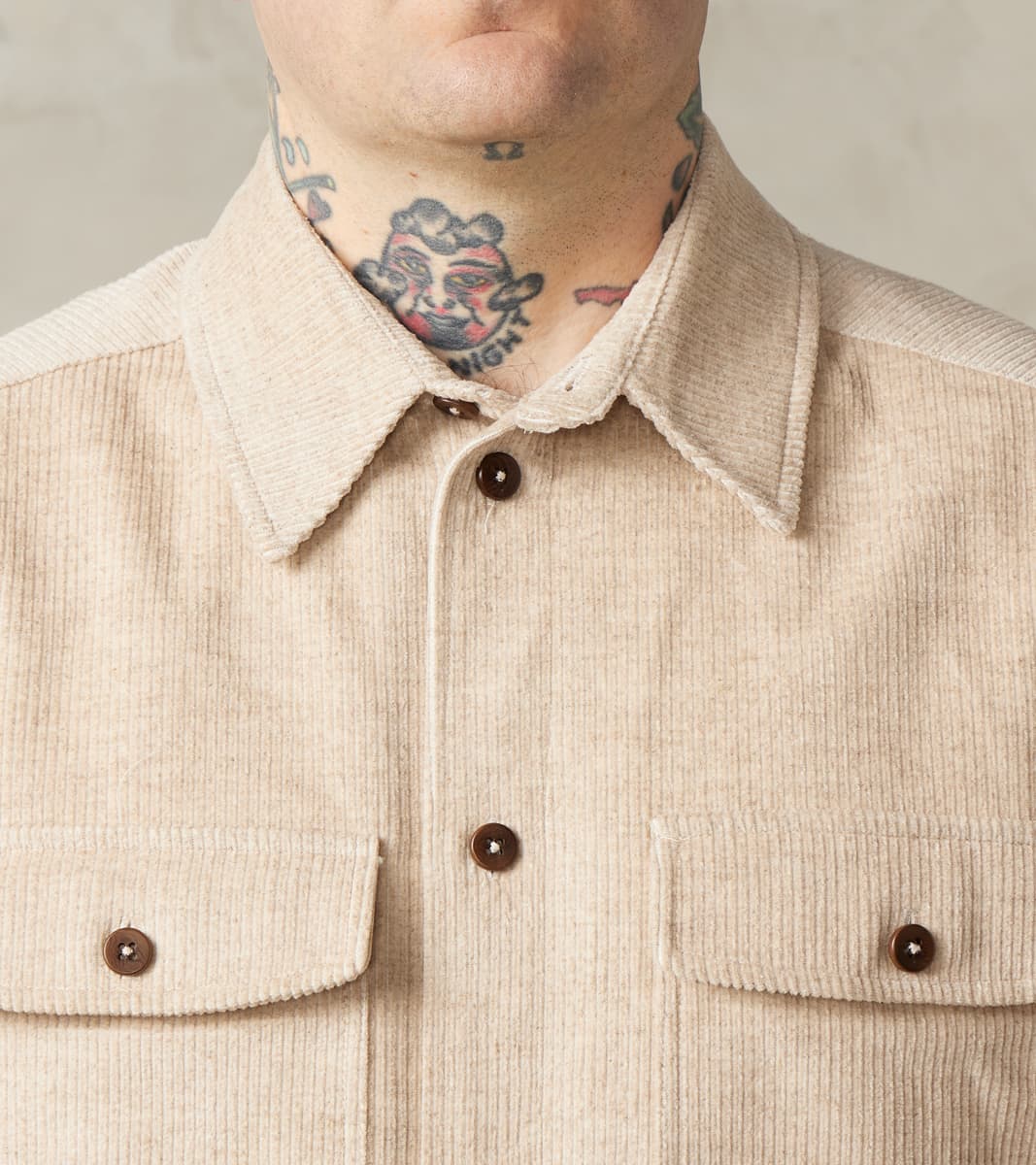 French Cotton & Linen Corduroy Overshirt - Undyed Ecru