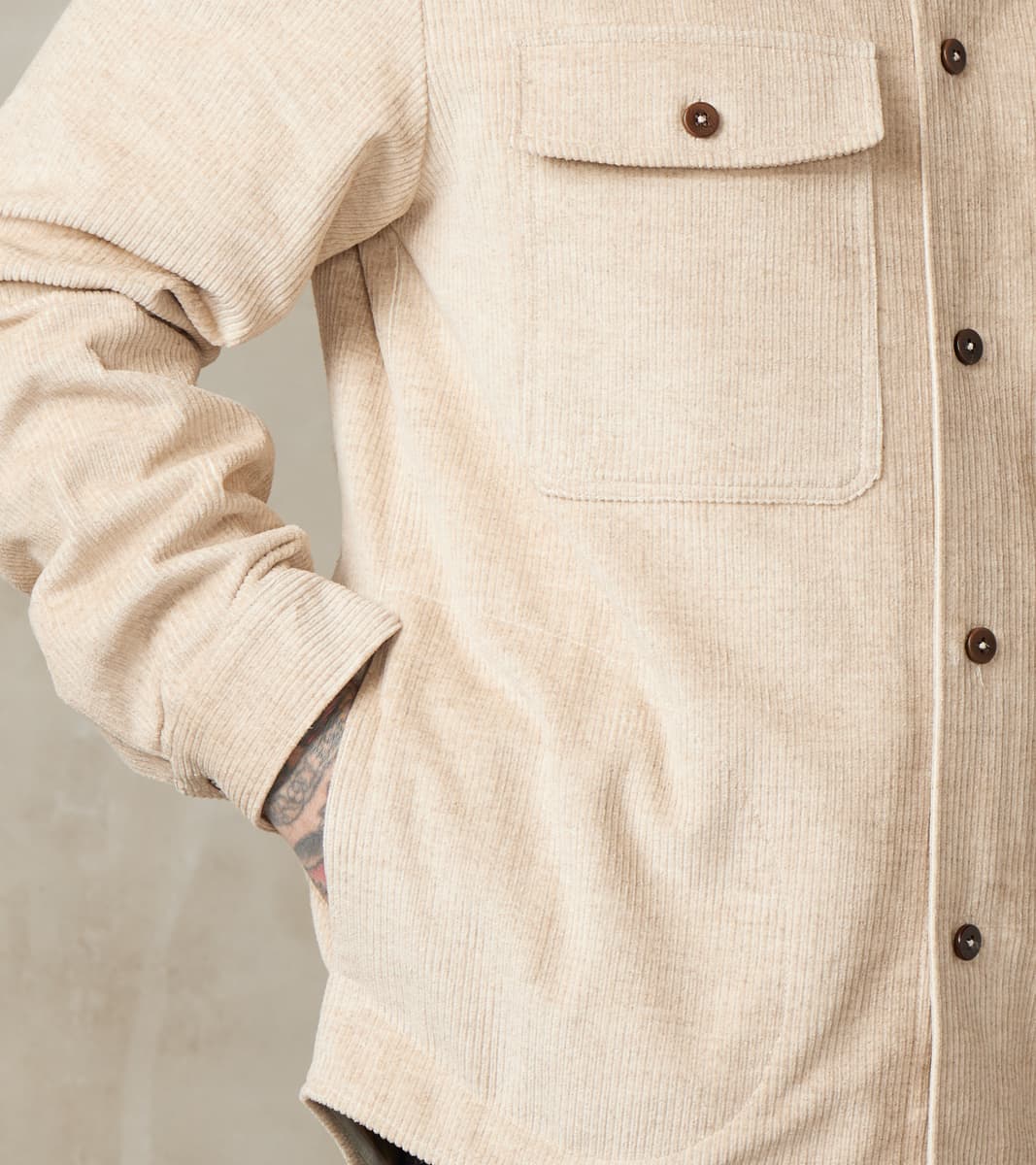 French Cotton & Linen Corduroy Overshirt - Undyed Ecru