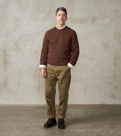 Italian Brushed Wool Shaggy Sheep Crewneck Jumper - Heathered Bark Brown