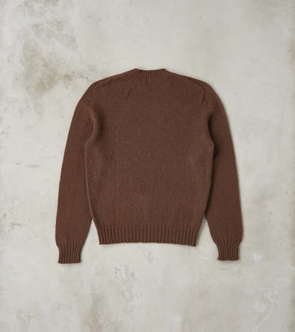 Italian Brushed Wool Shaggy Sheep Crewneck Jumper - Heathered Bark Brown