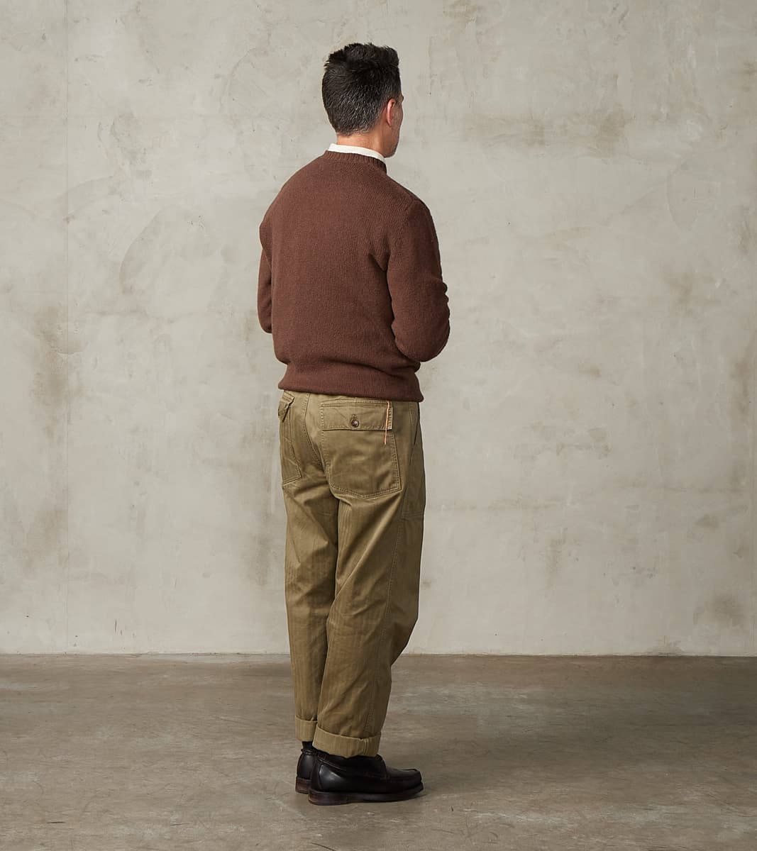 Italian Brushed Wool Shaggy Sheep Crewneck Jumper - Heathered Bark Brown