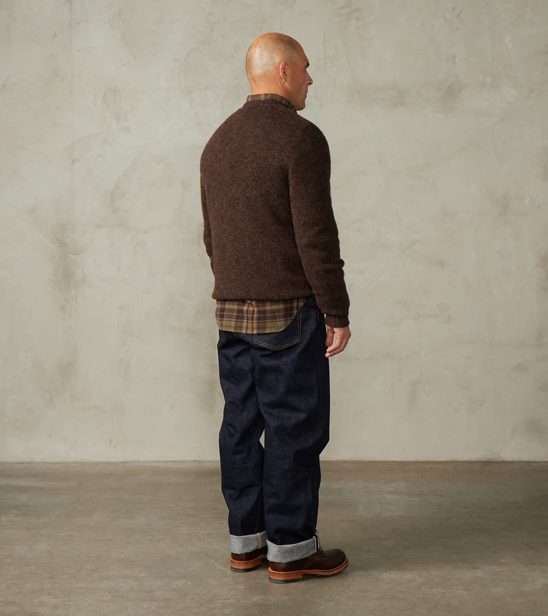 Italian Brushed Wool Shaggy Sheep Crewneck Jumper - Heathered Bark Brown