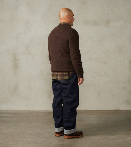 Italian Brushed Wool Shaggy Sheep Crewneck Jumper - Heathered Bark Brown