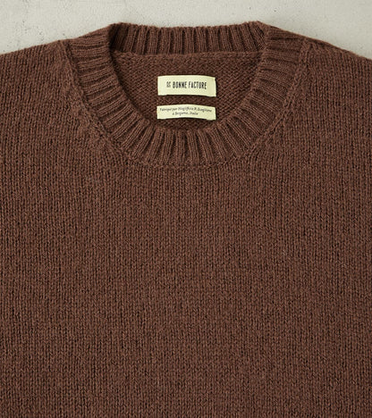 Italian Brushed Wool Shaggy Sheep Crewneck Jumper - Heathered Bark Brown