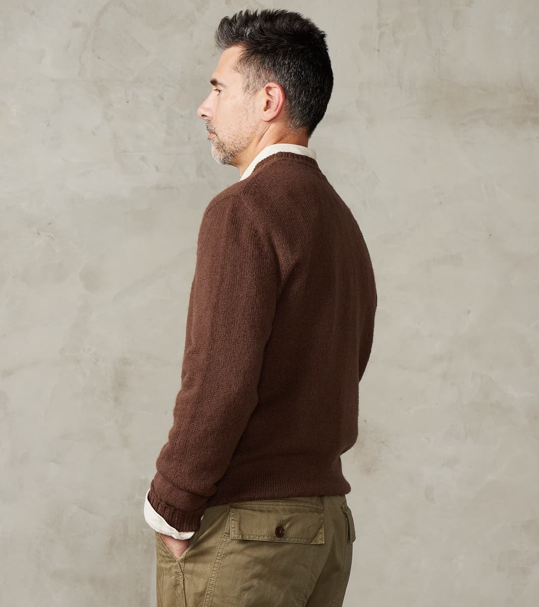 Italian Brushed Wool Shaggy Sheep Crewneck Jumper - Heathered Bark Brown