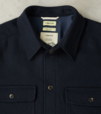 Italian Yak Wool Twill Overshirt - Navy