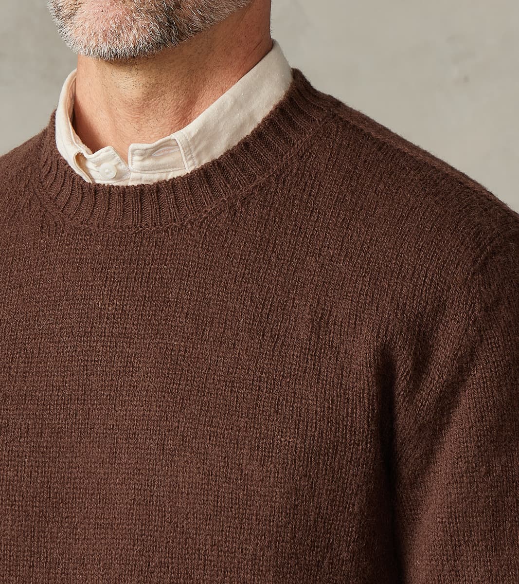 Italian Brushed Wool Shaggy Sheep Crewneck Jumper - Heathered Bark Brown