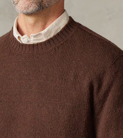 Italian Brushed Wool Shaggy Sheep Crewneck Jumper - Heathered Bark Brown