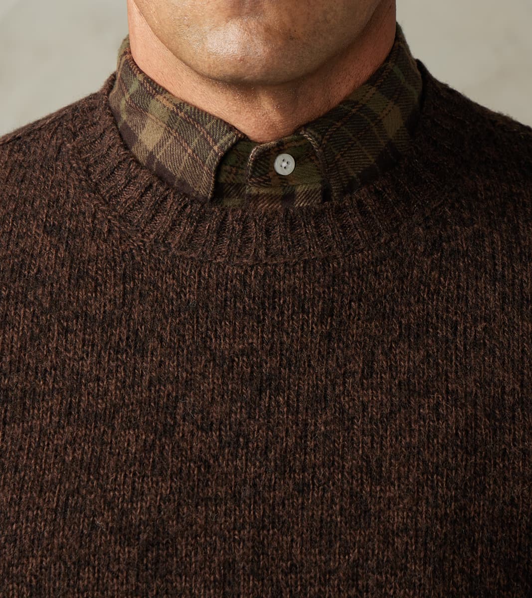 Italian Brushed Wool Shaggy Sheep Crewneck Jumper - Heathered Bark Brown