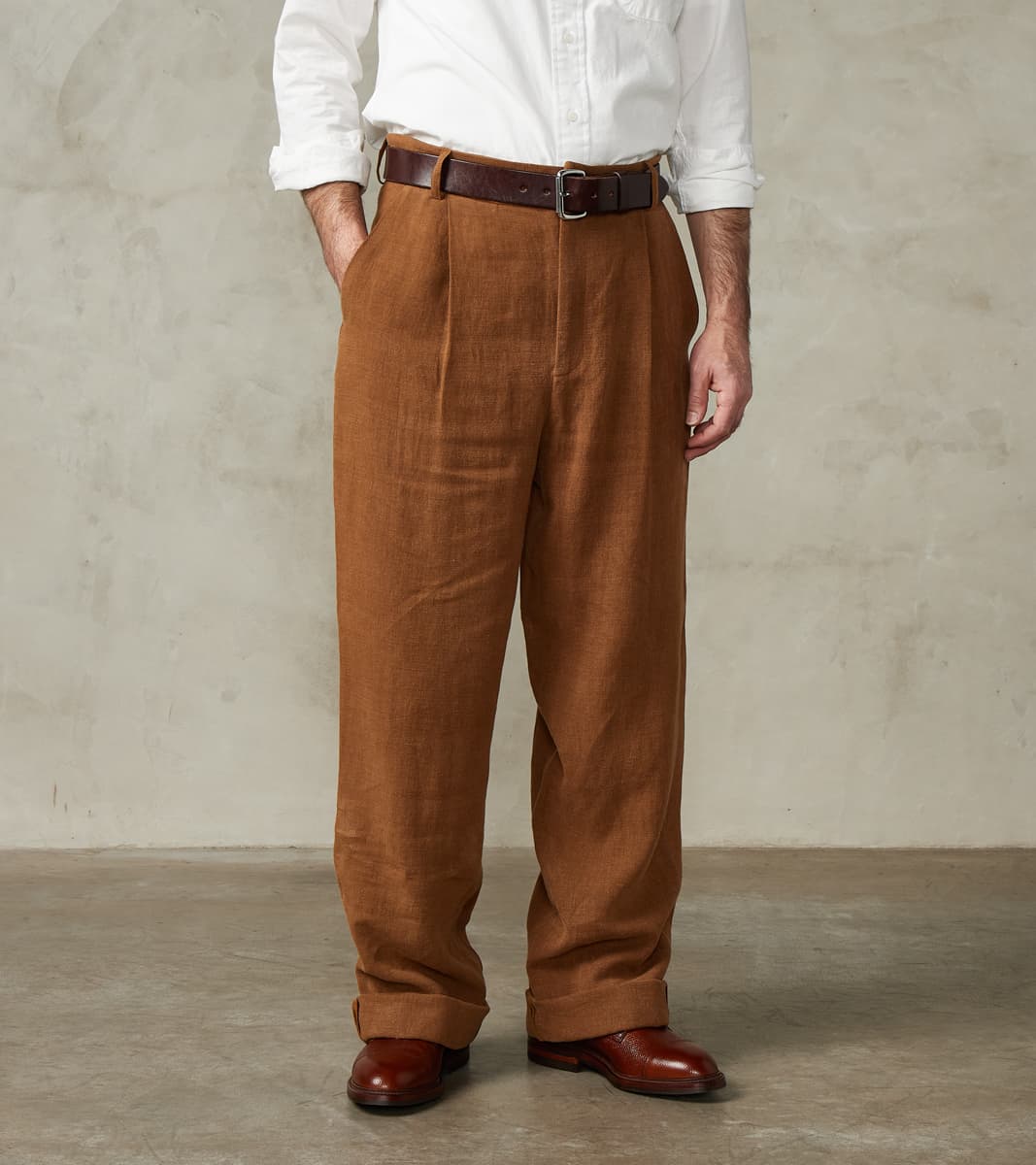 De Bonne Facture Belgium Linen & Wool Grandad Trouser - Cinnamon