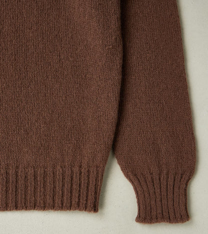 Italian Brushed Wool Shaggy Sheep Crewneck Jumper - Heathered Bark Brown