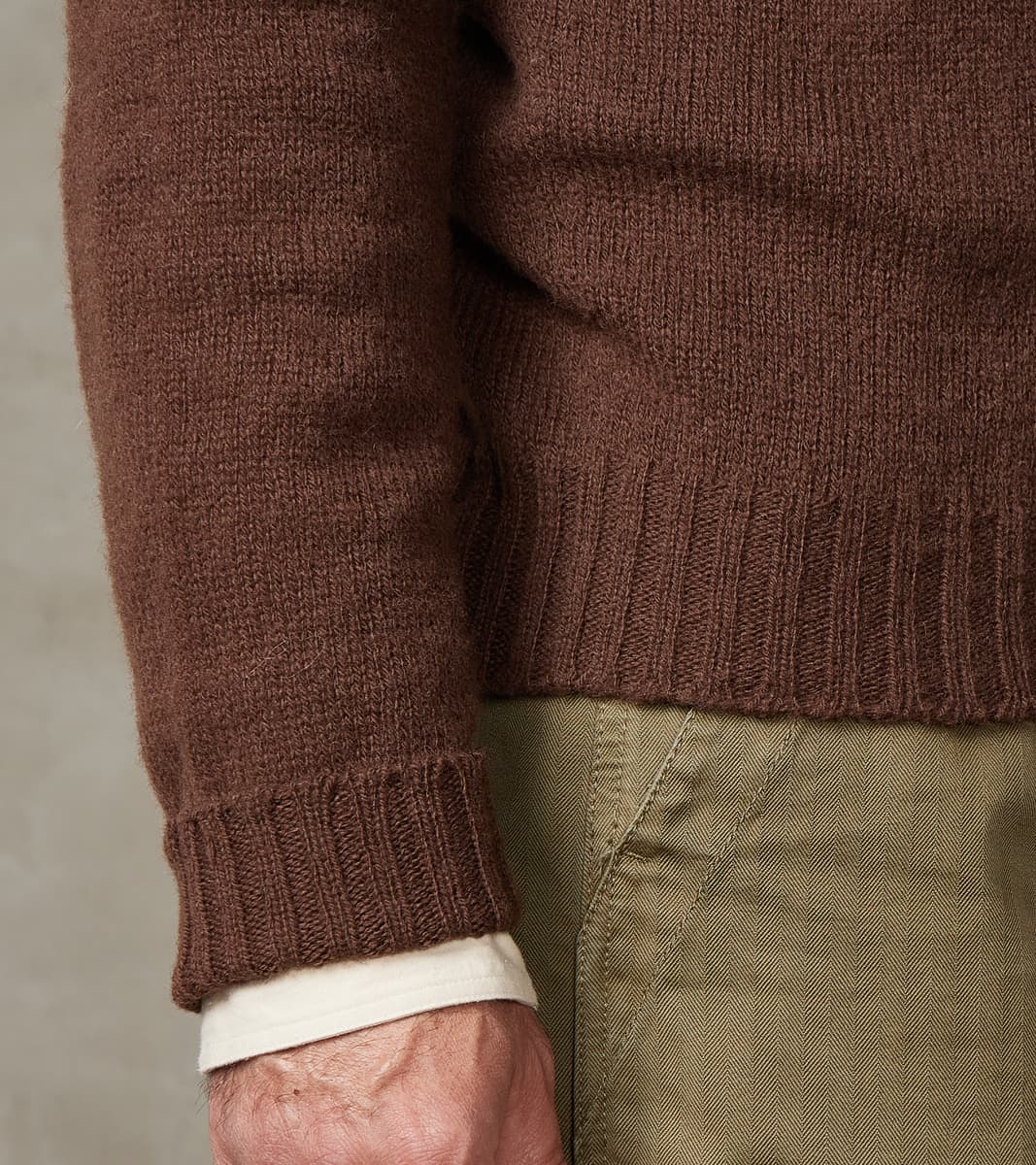 Italian Brushed Wool Shaggy Sheep Crewneck Jumper - Heathered Bark Brown