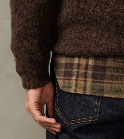 Italian Brushed Wool Shaggy Sheep Crewneck Jumper - Heathered Bark Brown