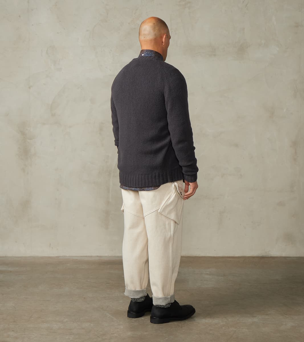 Italian Boucle Wool Student Cardigan - Storm Grey