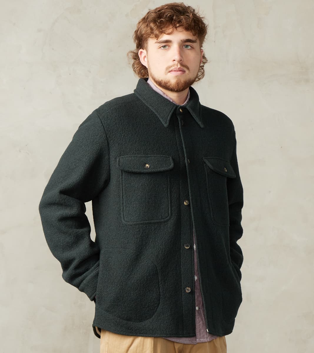 De Bonne Facture Italian Boiled Wool Overshirt - Blue Green