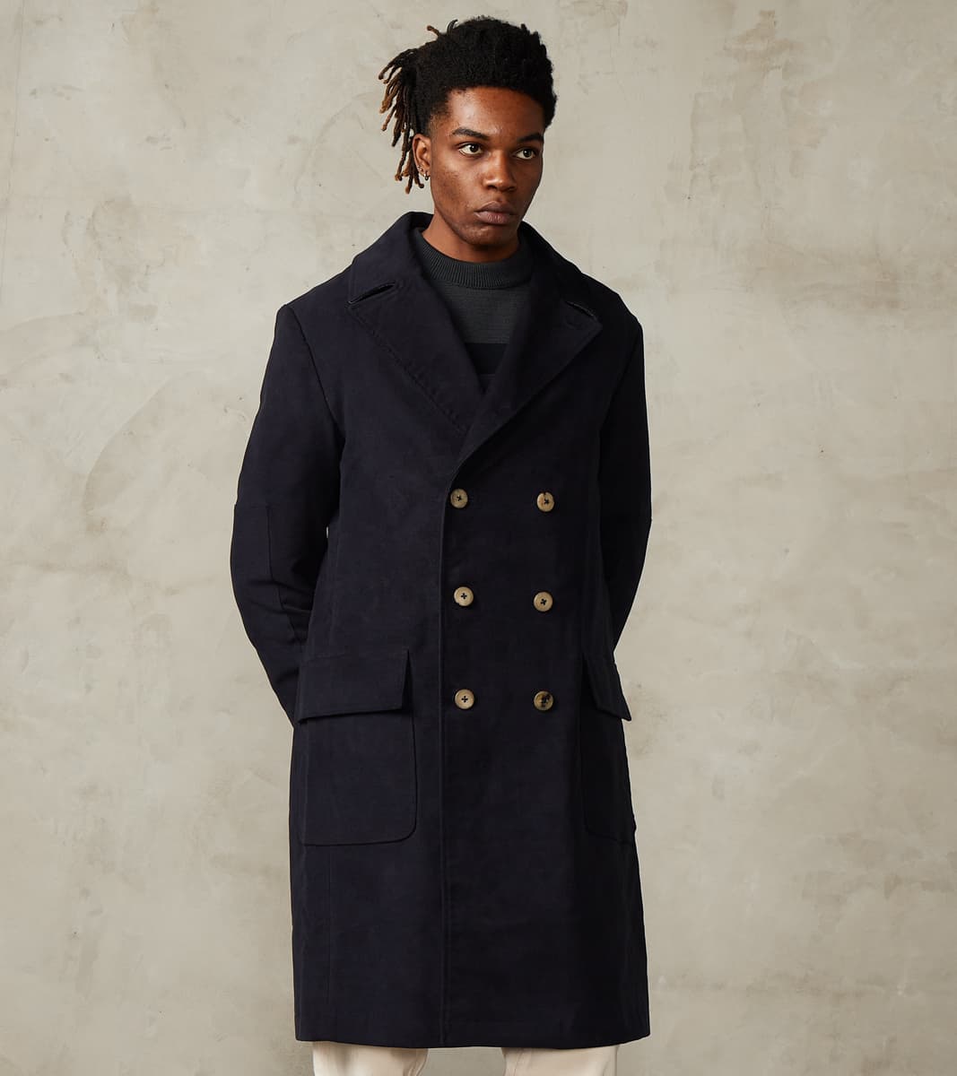 English Cotton Moleskin Marcel Lassance Redingote Coat - Navy