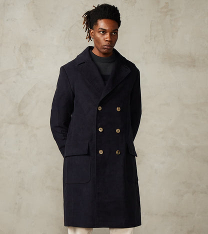 English Cotton Moleskin Marcel Lassance Redingote Coat - Navy