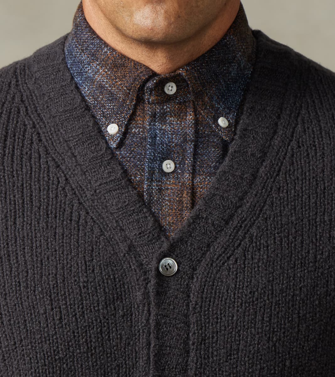Italian Boucle Wool Student Cardigan - Storm Grey