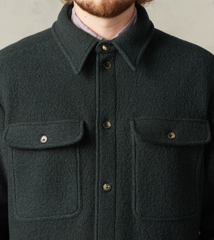 Italian Boiled Wool Overshirt - Blue Green