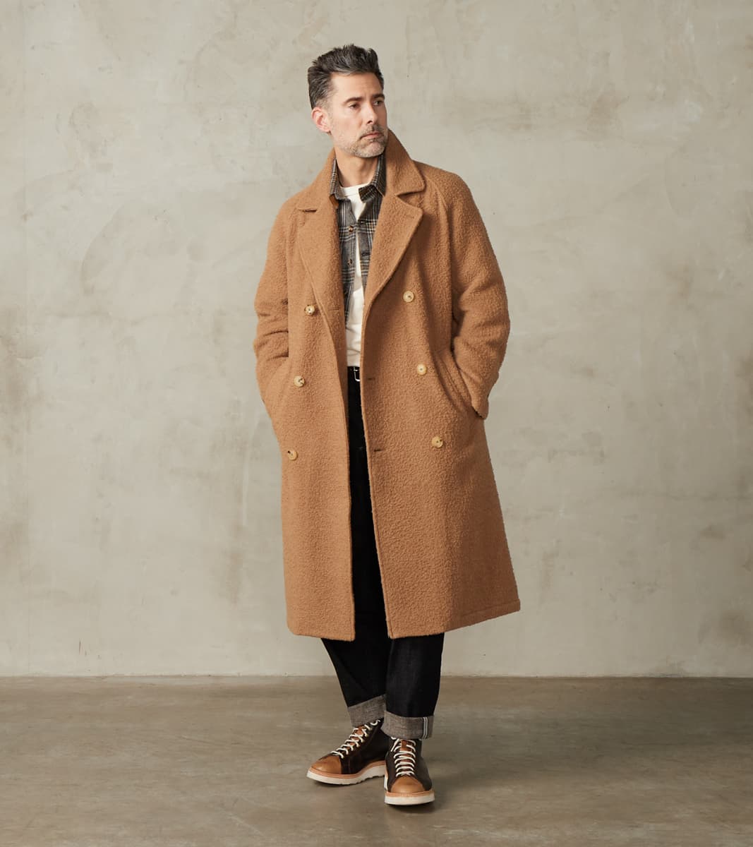 Italian Camelhair Ratine Cloth Grandad Trench Coat - Undyed