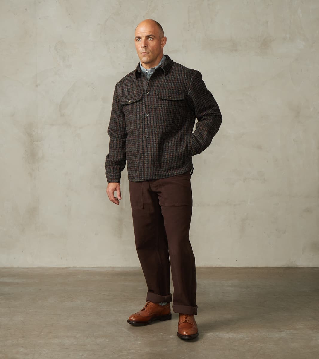 De Bonne Facture Harris Tweed Overshirt - Forest Navy Houndstooth Chec…