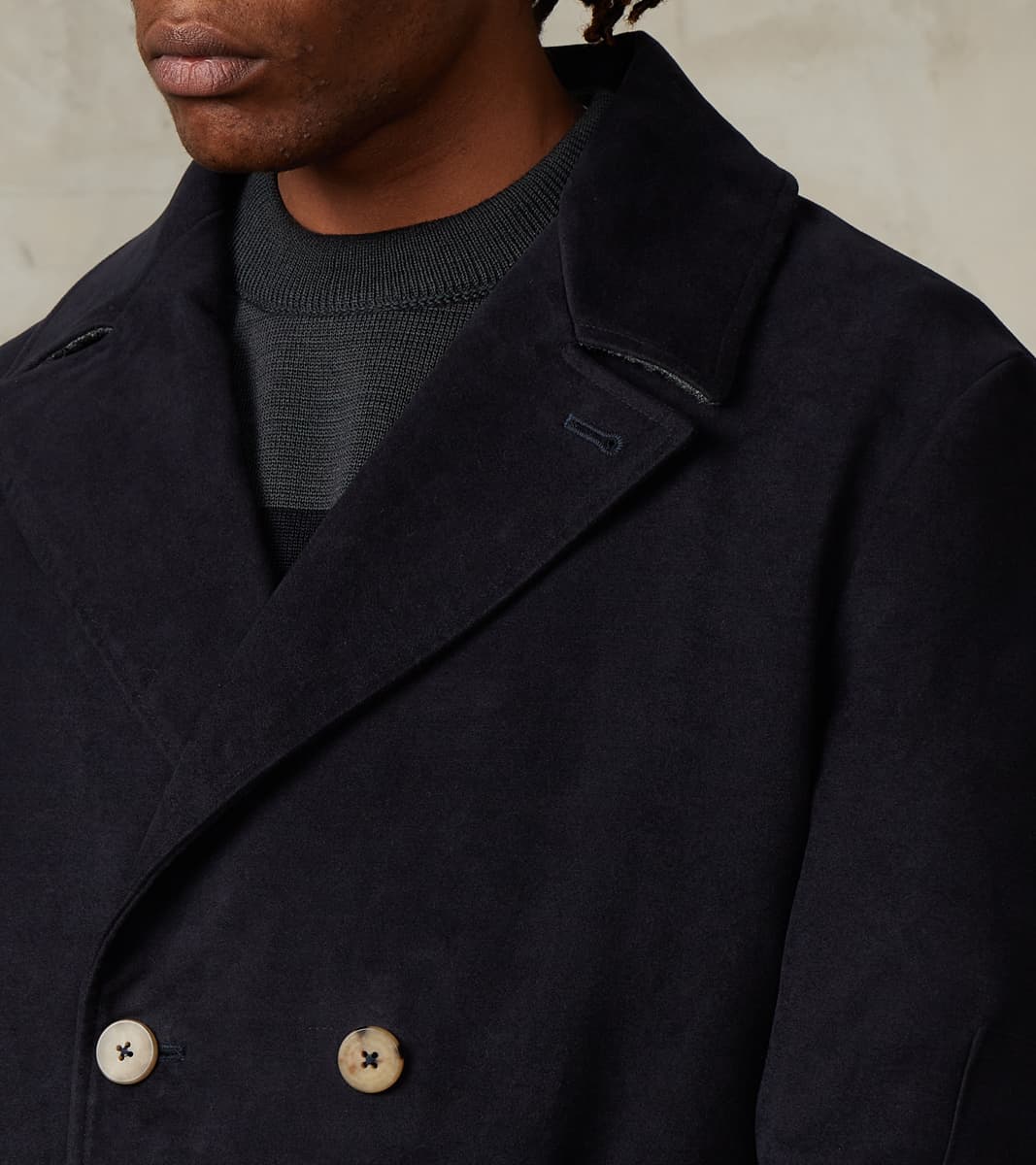 English Cotton Moleskin Marcel Lassance Redingote Coat - Navy