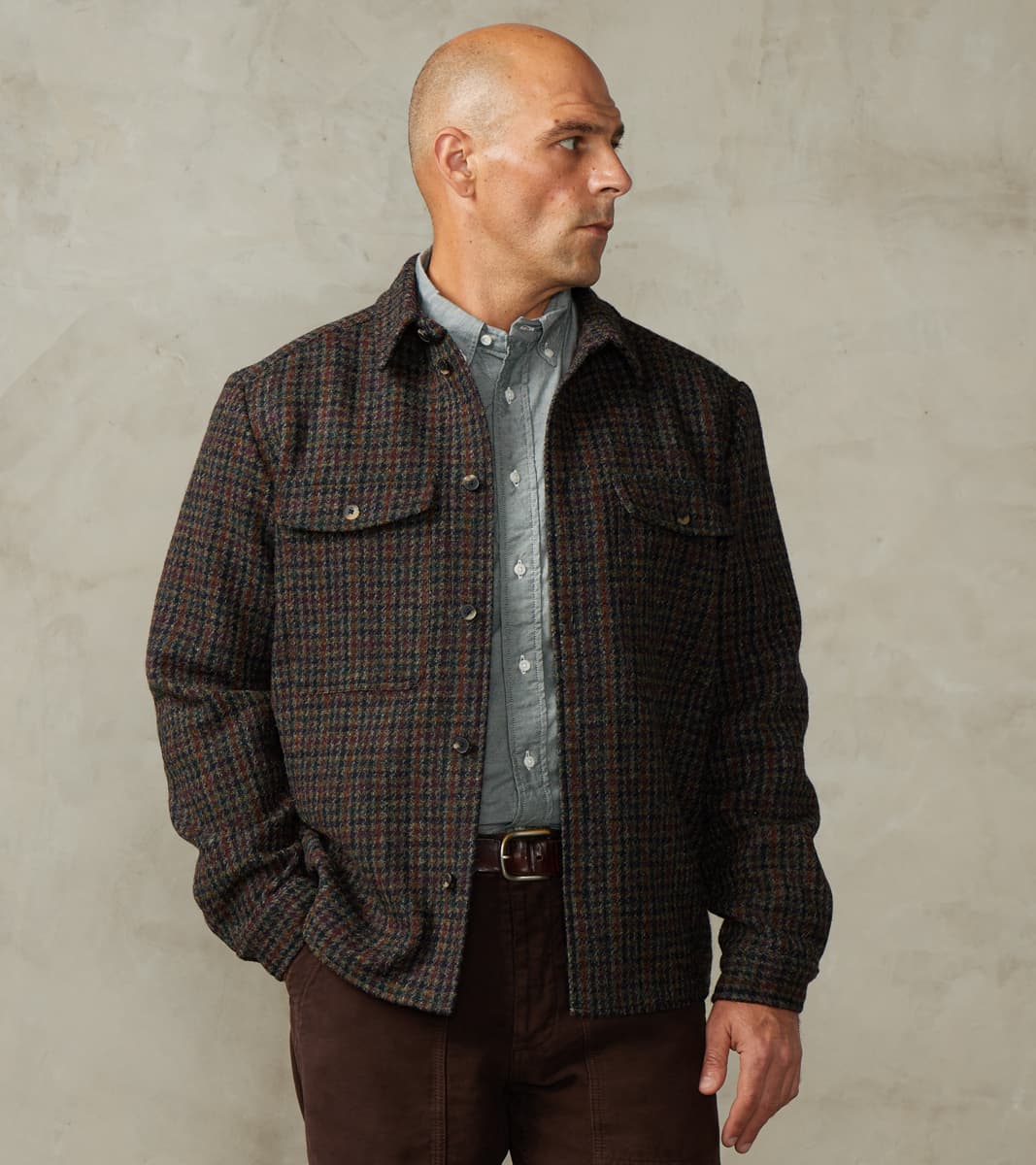 De Bonne Facture Harris Tweed Overshirt - Forest Navy Houndstooth