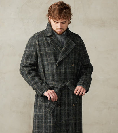 Harris Tweed Grandad Trench Coat - Grey Windowpane Check