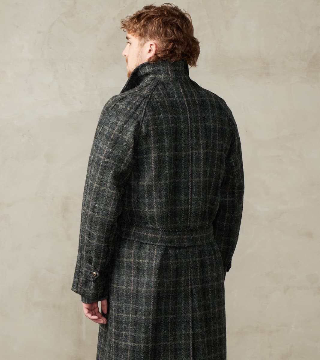 Harris Tweed Grandad Trench Coat - Grey Windowpane Check