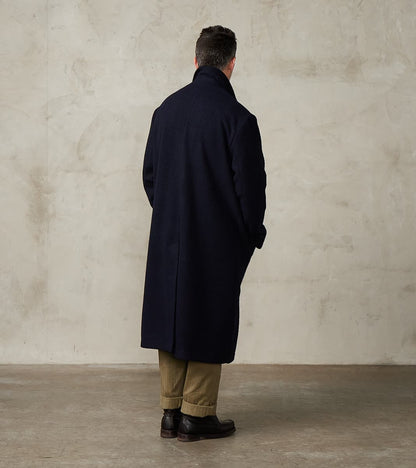 Italian Ratine Camelhair Wool Cloth Writers Coat - Navy