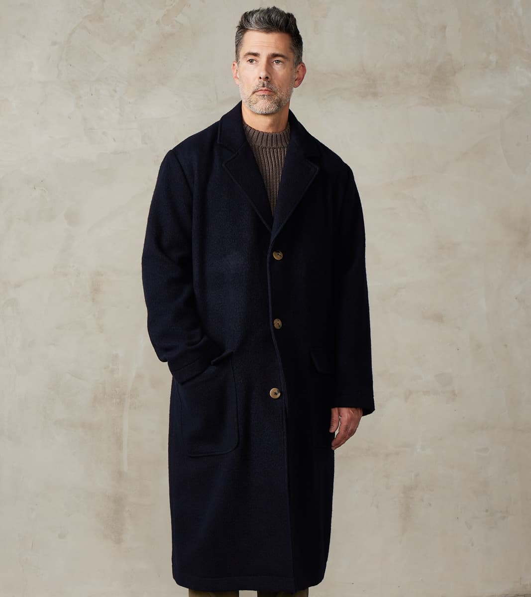 Italian Ratine Camelhair Wool Cloth Writers Coat - Navy