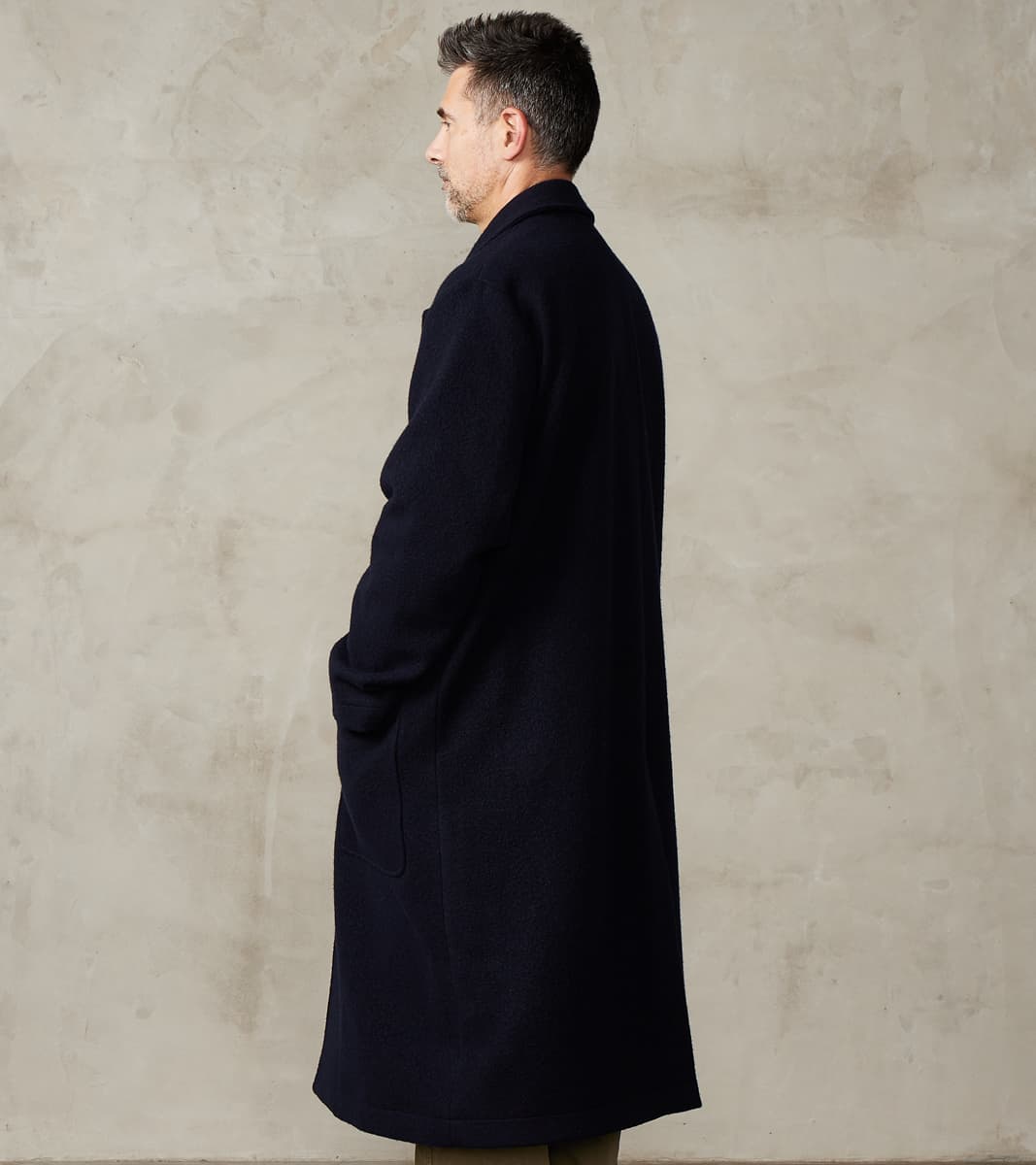 Italian Ratine Camelhair Wool Cloth Writers Coat - Navy