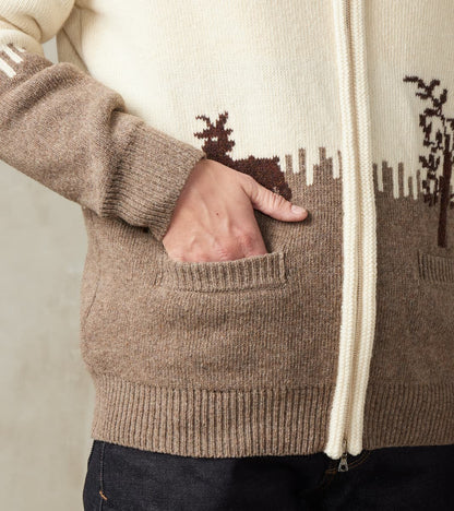 French Merino Wool Jacquard Zipped Sweater - Goat & Tree