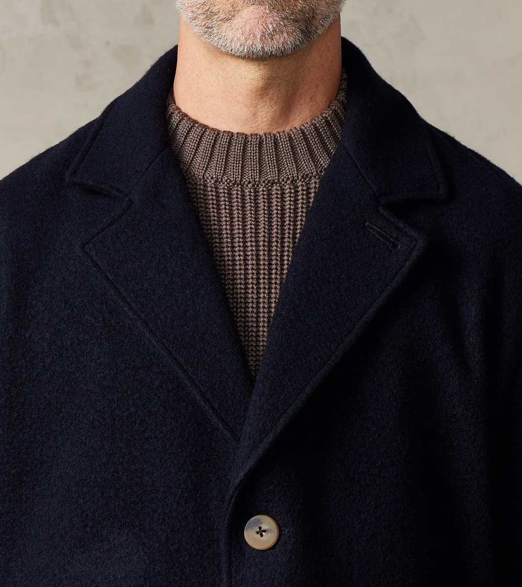 Italian Ratine Camelhair Wool Cloth Writers Coat - Navy
