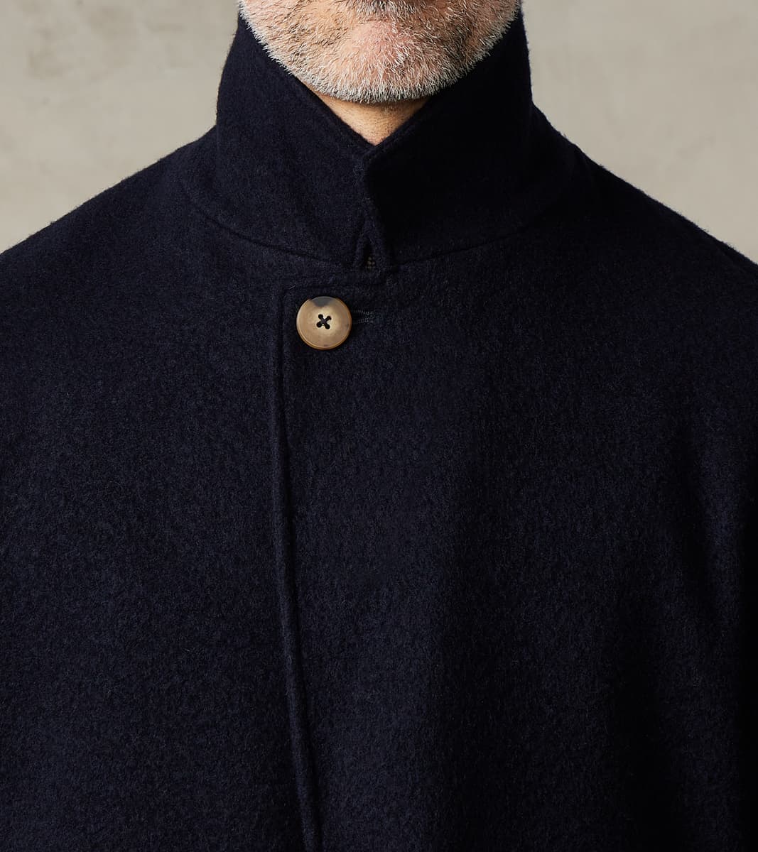 Italian Ratine Camelhair Wool Cloth Writers Coat - Navy