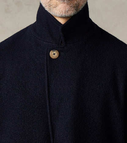 Italian Ratine Camelhair Wool Cloth Writers Coat - Navy