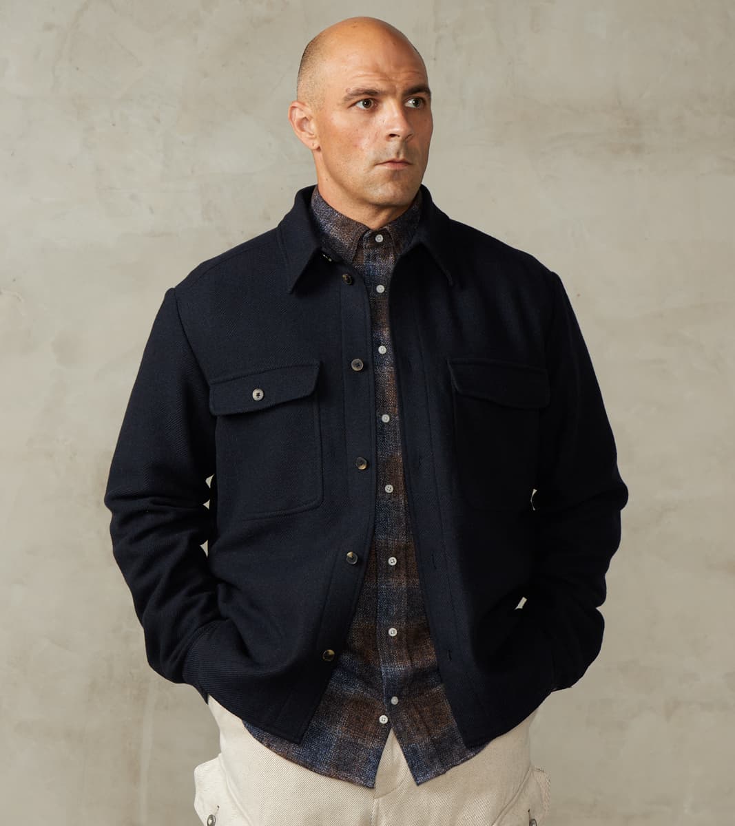 De Bonne Facture Italian Yak Wool Twill Overshirt - Navy